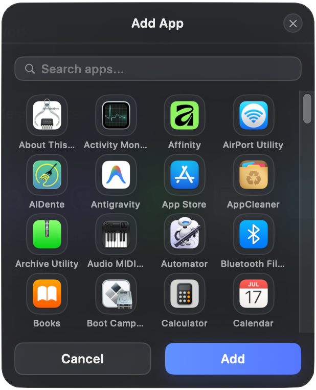 Add Apps Interface